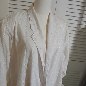 VTG ALL HOURS Made in USA  XL White eyelet cotton/poly eyelet open front jacket